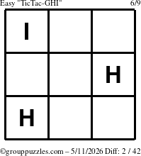 The grouppuzzles.com Easy TicTac-GHI puzzle for Monday May 11, 2026