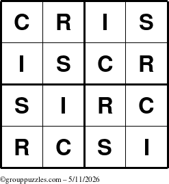 The grouppuzzles.com Answer grid for the Cris puzzle for Monday May 11, 2026