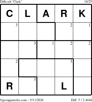 The grouppuzzles.com Difficult Clark puzzle for Monday May 11, 2026 with the first 3 steps marked