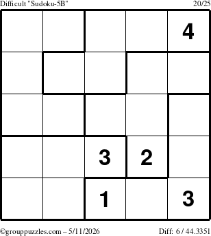 The grouppuzzles.com Difficult Sudoku-5B puzzle for Monday May 11, 2026