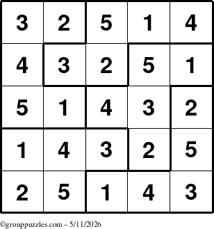 The grouppuzzles.com Answer grid for the Sudoku-5B puzzle for Monday May 11, 2026