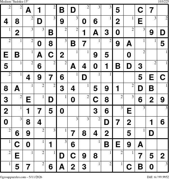 The grouppuzzles.com Medium Sudoku-15 puzzle for Monday May 11, 2026 with the first 3 steps marked