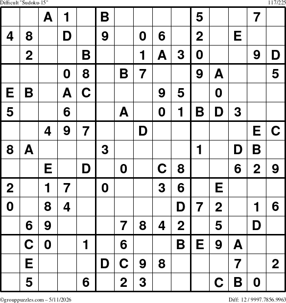 The grouppuzzles.com Difficult Sudoku-15 puzzle for Monday May 11, 2026