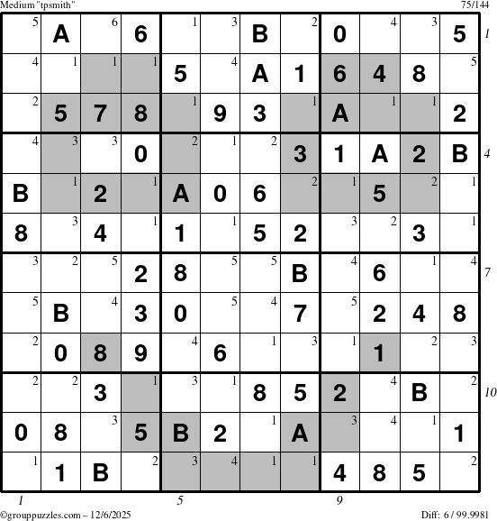 The grouppuzzles.com Medium tpsmith puzzle for Saturday December 6, 2025 with all 6 steps marked