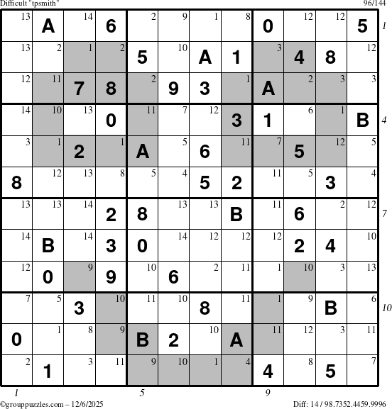 The grouppuzzles.com Difficult tpsmith puzzle for Saturday December 6, 2025, suitable for printing, with all 14 steps marked