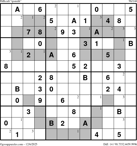 The grouppuzzles.com Difficult tpsmith puzzle for Saturday December 6, 2025 with the first 3 steps marked