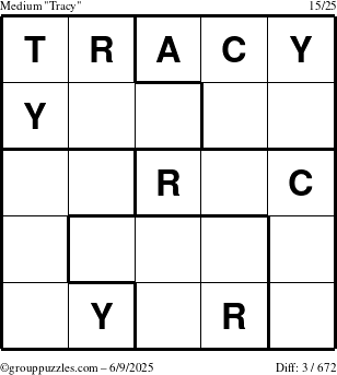 The grouppuzzles.com Medium Tracy puzzle for Monday June 9, 2025