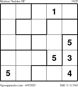 The grouppuzzles.com Medium Sudoku-5B puzzle for Monday June 9, 2025