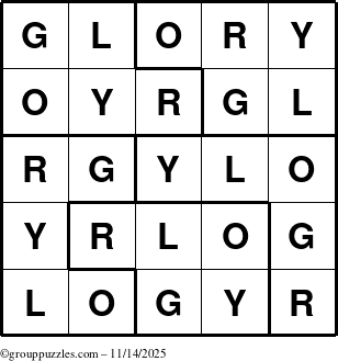 The grouppuzzles.com Answer grid for the Glory puzzle for Friday November 14, 2025