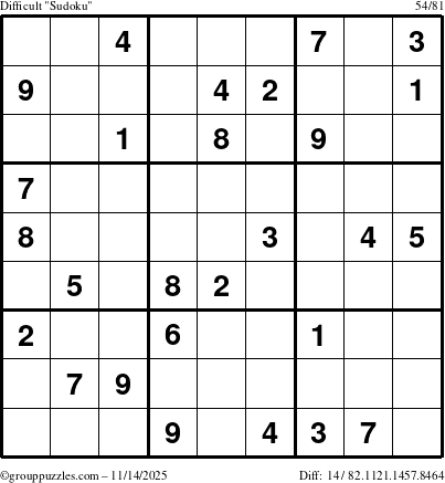 The grouppuzzles.com Difficult Sudoku puzzle for Friday November 14, 2025