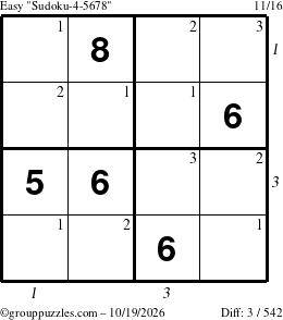 The grouppuzzles.com Easy Sudoku-4-5678 puzzle for Monday October 19, 2026 with all 3 steps marked
