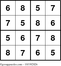 The grouppuzzles.com Answer grid for the Sudoku-4-5678 puzzle for Monday October 19, 2026