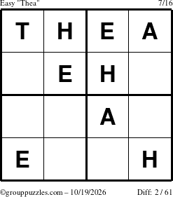 The grouppuzzles.com Easy Thea puzzle for Monday October 19, 2026
