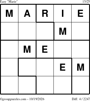 The grouppuzzles.com Easy Marie puzzle for Monday October 19, 2026