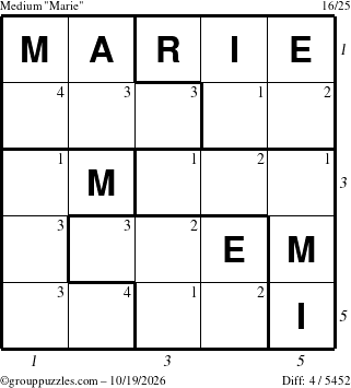 The grouppuzzles.com Medium Marie puzzle for Monday October 19, 2026, suitable for printing, with all 4 steps marked