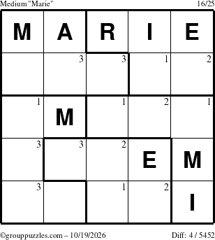 The grouppuzzles.com Medium Marie puzzle for Monday October 19, 2026 with the first 3 steps marked
