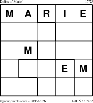 The grouppuzzles.com Difficult Marie puzzle for Monday October 19, 2026