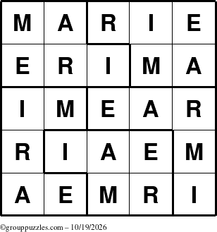 The grouppuzzles.com Answer grid for the Marie puzzle for Monday October 19, 2026