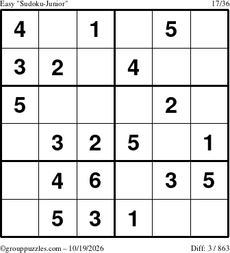 The grouppuzzles.com Easy Sudoku-Junior puzzle for Monday October 19, 2026