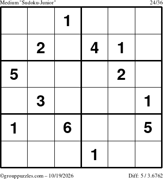 The grouppuzzles.com Medium Sudoku-Junior puzzle for Monday October 19, 2026
