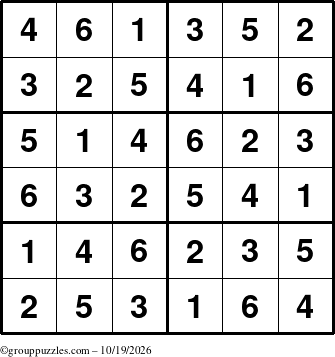 The grouppuzzles.com Answer grid for the Sudoku-Junior puzzle for Monday October 19, 2026