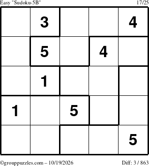 The grouppuzzles.com Easy Sudoku-5B puzzle for Monday October 19, 2026