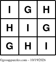 The grouppuzzles.com Answer grid for the TicTac-GHI puzzle for Monday October 19, 2026