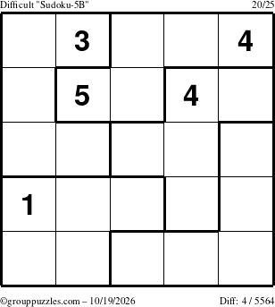 The grouppuzzles.com Difficult Sudoku-5B puzzle for Monday October 19, 2026