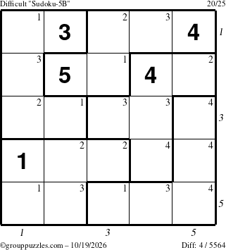 The grouppuzzles.com Difficult Sudoku-5B puzzle for Monday October 19, 2026 with all 4 steps marked
