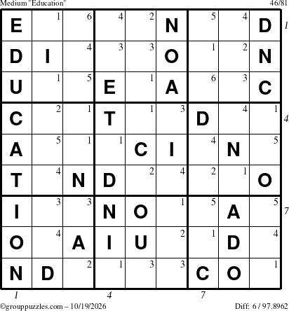The grouppuzzles.com Medium Education-c1 puzzle for Monday October 19, 2026 with all 6 steps marked