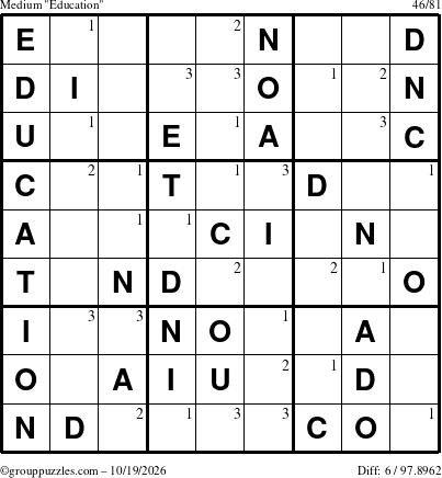 The grouppuzzles.com Medium Education-c1 puzzle for Monday October 19, 2026 with the first 3 steps marked