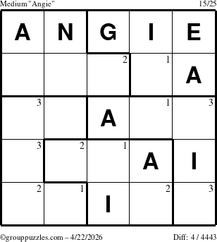 The grouppuzzles.com Medium Angie puzzle for Wednesday April 22, 2026 with the first 3 steps marked