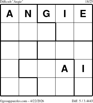 The grouppuzzles.com Difficult Angie puzzle for Wednesday April 22, 2026
