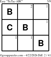 The grouppuzzles.com Easy TicTac-ABC puzzle for Wednesday April 22, 2026 with the first 2 steps marked