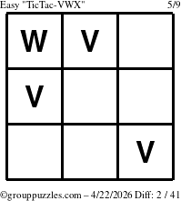 The grouppuzzles.com Easy TicTac-VWX puzzle for Wednesday April 22, 2026