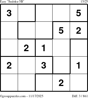 The grouppuzzles.com Easy Sudoku-5B puzzle for Monday November 17, 2025