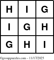The grouppuzzles.com Answer grid for the TicTac-GHI puzzle for Monday November 17, 2025