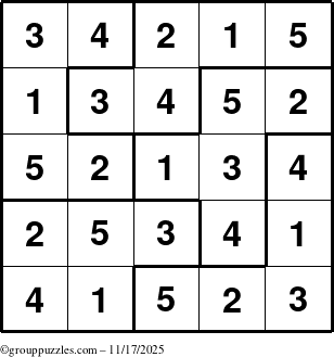 The grouppuzzles.com Answer grid for the Sudoku-5B puzzle for Monday November 17, 2025