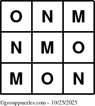 The grouppuzzles.com Answer grid for the TicTac-MNO puzzle for Saturday October 25, 2025