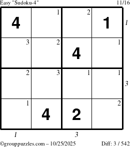 The grouppuzzles.com Easy Sudoku-4 puzzle for Saturday October 25, 2025 with all 3 steps marked