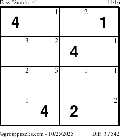 The grouppuzzles.com Easy Sudoku-4 puzzle for Saturday October 25, 2025 with the first 3 steps marked