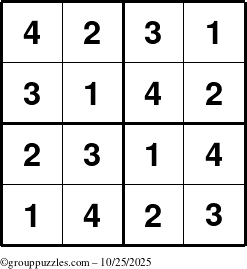 The grouppuzzles.com Answer grid for the Sudoku-4 puzzle for Saturday October 25, 2025