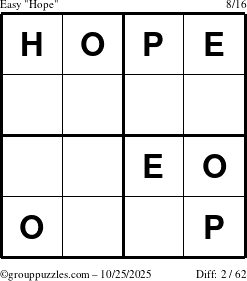 The grouppuzzles.com Easy Hope puzzle for Saturday October 25, 2025