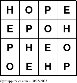 The grouppuzzles.com Answer grid for the Hope puzzle for Saturday October 25, 2025