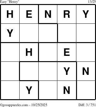 The grouppuzzles.com Easy Henry puzzle for Saturday October 25, 2025