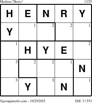The grouppuzzles.com Medium Henry puzzle for Saturday October 25, 2025 with the first 3 steps marked