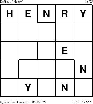 The grouppuzzles.com Difficult Henry puzzle for Saturday October 25, 2025