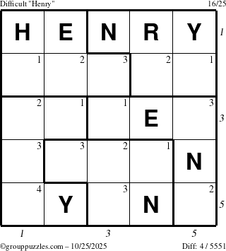 The grouppuzzles.com Difficult Henry puzzle for Saturday October 25, 2025 with all 4 steps marked