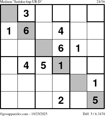 The grouppuzzles.com Medium Sudoku-6up-UR-D puzzle for Saturday October 25, 2025