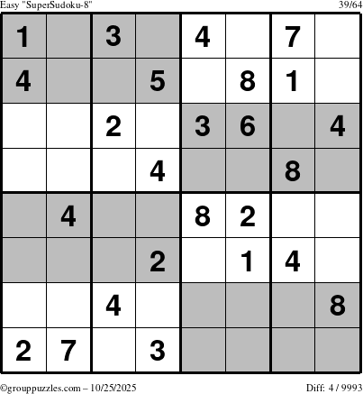 The grouppuzzles.com Easy SuperSudoku-8 puzzle for Saturday October 25, 2025
